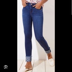 Loft modern embroidered cuff skinny jeans